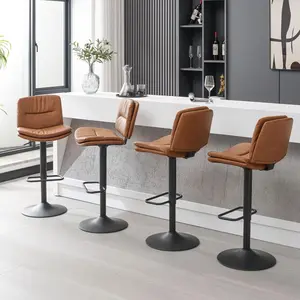 FIRAVOE Modern Swivel Counter Height Barstools Set - Double-Layer PU Leather Upholstered Adjustable Back Chairs, 25-33IN Height Range, for Bar, Kitchen, Adjustable Height Chairs