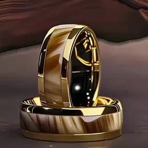 8MM Men's Fashion Abalone Shell Inlay Rings Gold Color Stainless Steel Rings Wedding Engagement Party Stainless Steel Jewelry