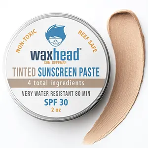 Waxhead Tinted Zinc Oxide Facial Sunscreen SPF 30, Coconut-Infused, Sensitive Skin-Friendly, Reef Safe, Non-Toxic, Waterproof Sunblock for Swimming & Sports, Organic, 2oz Tin