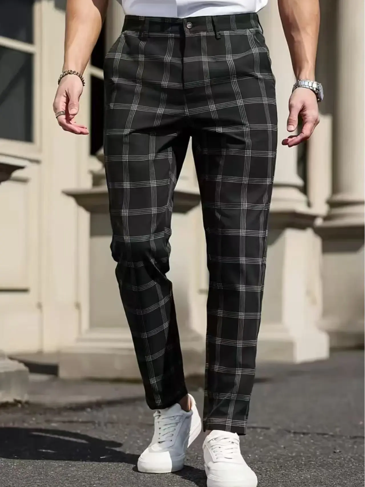 tiktok freeship Men’s striped slim-fit tapered dress , all-season everyday wear, fashionable and trendy, suitable for business formal occasions  men bottom clothing Casual Loose-Fit Drawstring Pants slacks