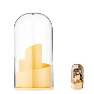 Covered Makeup Brush Holder with Lid,360 Rotating Makeup Brush Organizer, Dustproof Clear Cosmetic Organizer Large Capacity