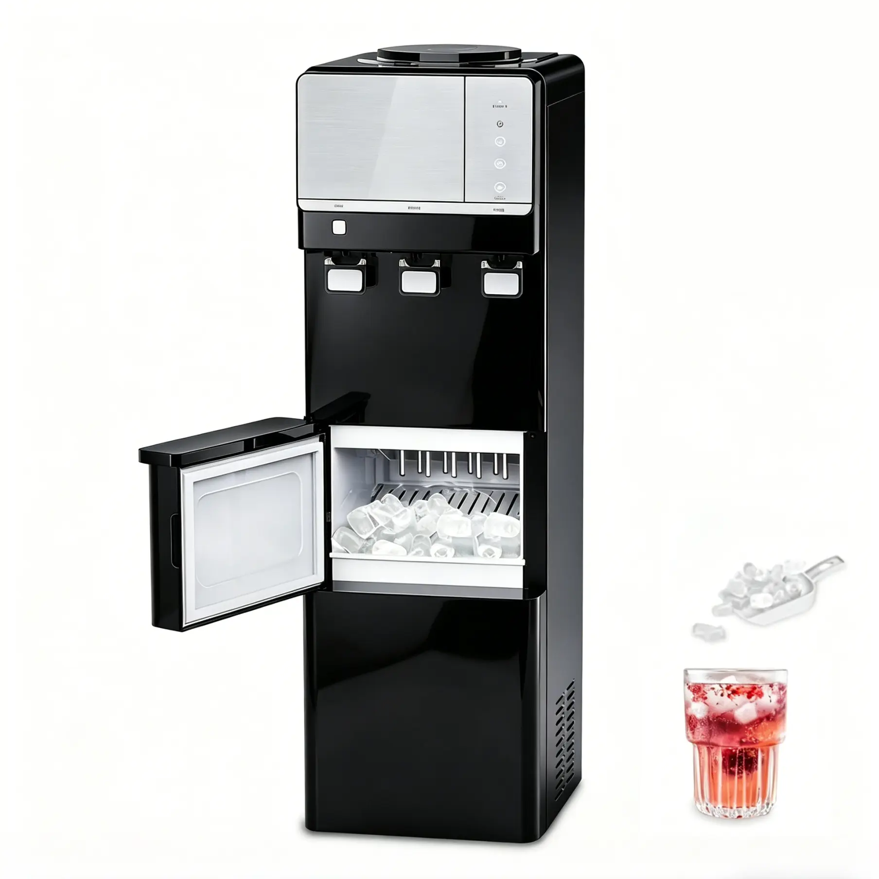 IKT Hot & Cold Water Cooler Dispenser with Ice Maker for 5 Gallon Bottle, 27 lbs Daily Capacity, Night Light, Child Safety Lock (Black)