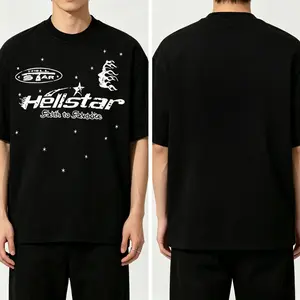Y2K Hellstar Flame & Star Print Black Short Sleeve Casual Top