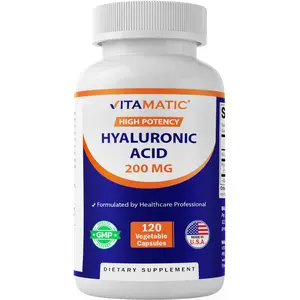 Vitamatic Unflavored Beauty Skin Care Supplement - 200mg Hyaluronic Acid Dietary Capsules, US-Made, Supports Healthy Connective Tissue & Joints, Enhances Youthful Skin, 120 Count