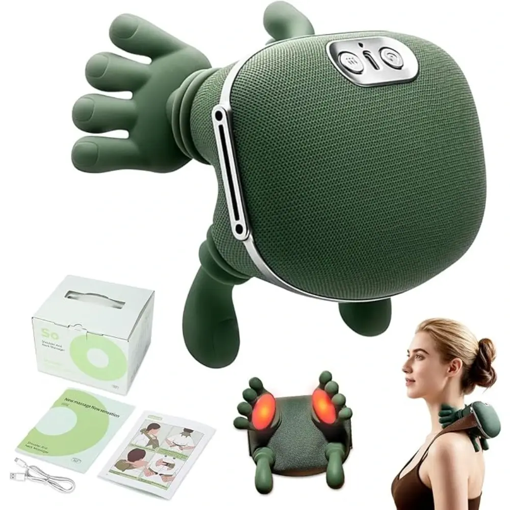 Shoulder and Neck Massager, Heated Real-Hand Massagers with Fingers for Back Muscle Pain Relief, Portable & Lightweight Design