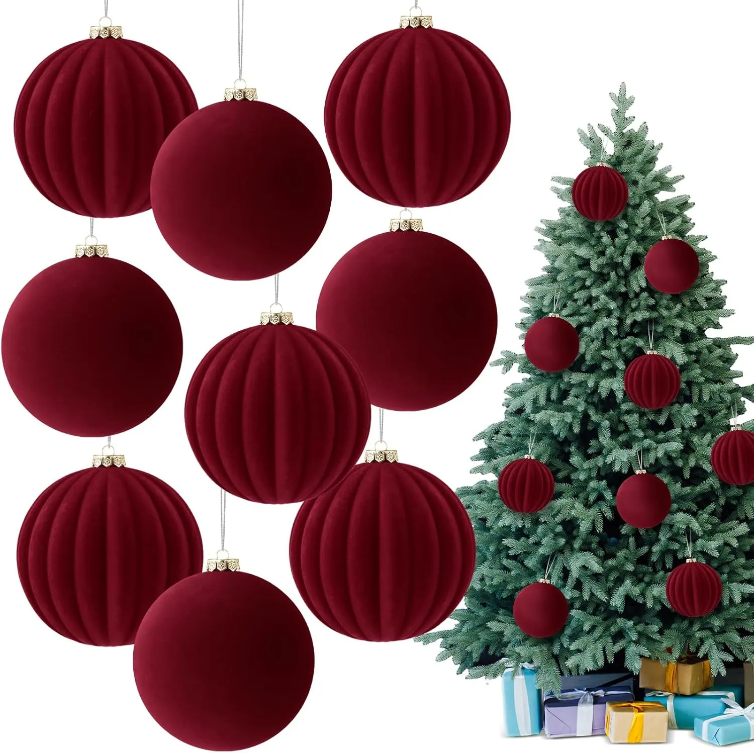 4 Inch Velvet Christmas Large Ball Ornaments,Xmas Big Flocked Tree Balls Decorations, Hanging Velvety Ornaments for Christmas Tree Home Garland Holiday Party Decor