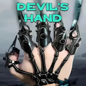 Adjustable Cyberpunk Black Alloy Bone Glove Set, Unique Bionic Mechanical Design with Claw Rings and Skeletal Structure, Silvery and Black Classic Fashion, Perfect for Day of the Dead Party Decorations, Suitable as a for Girlfriend, Without Feathers, Met
