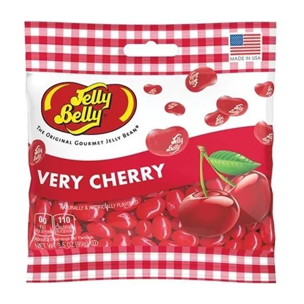 Jelly Belly Very Cherry Gourmet Jelly Beans, 3.5oz Peg Bag Candies, Made in USA, Gluten-Free, Trans Fat-Free, Cherry Juice-Infused Sweet Chewy Jellybean Sweets, Ideal for Movie Nights, All-Age Snacks