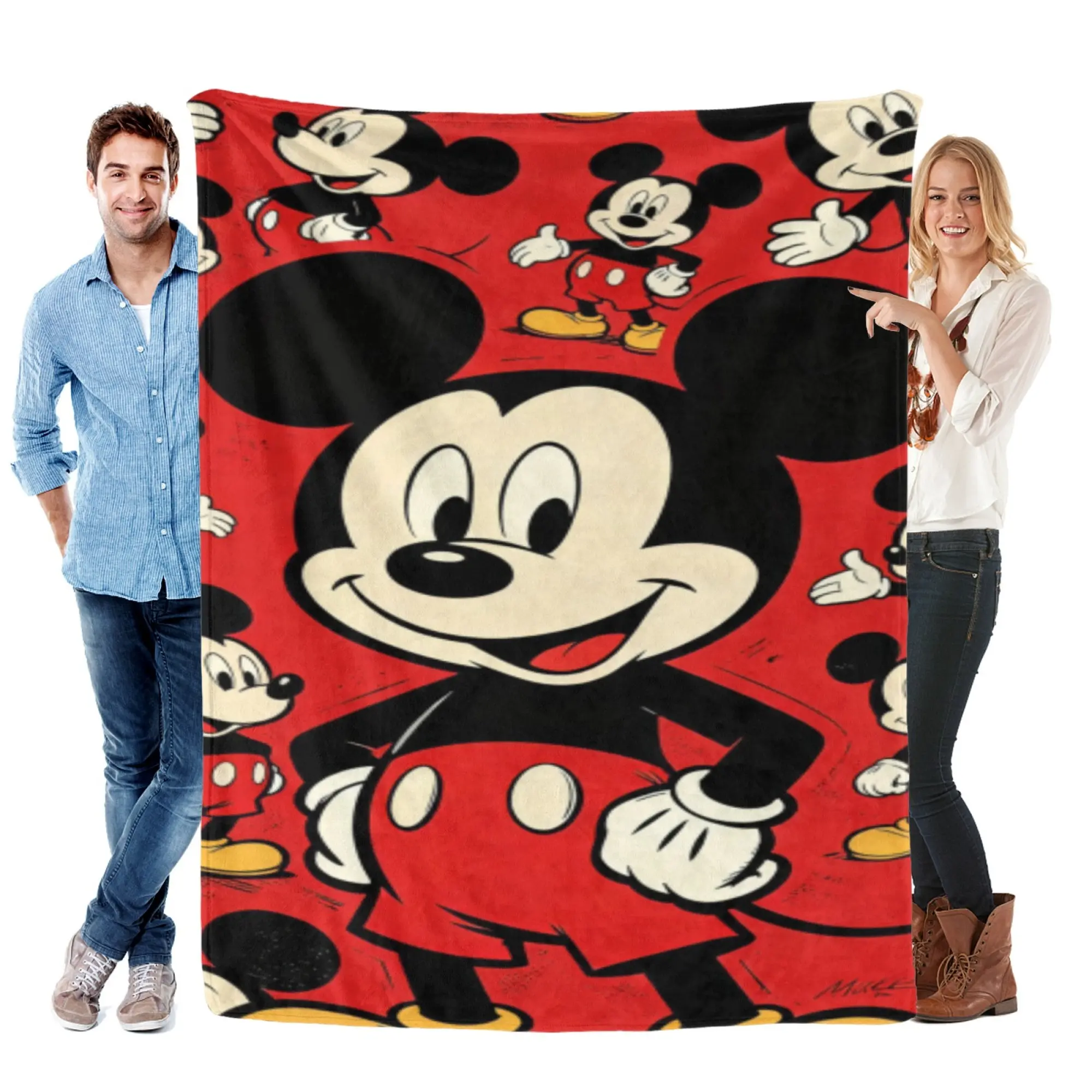 [SummerVibes] DISNEY CLASSIC Retro Mickey Mouse Flannel Blanket - Soft Vintage Red Centerpiece Throw for Couch, Bed & Room Decor