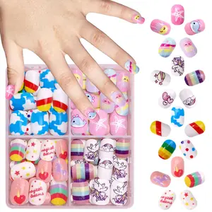 Ladies' Fashionable Wearable Nails, Cute Blue Sky Clouds Pony Pattern, Removable Fake Nails, DIY Nail Art Set, Includes Nail File and Jelly Glue Decals