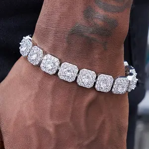The same square full gemstone rock sugar bracelet male hip hop zircon silver plated rock sugar chain ins