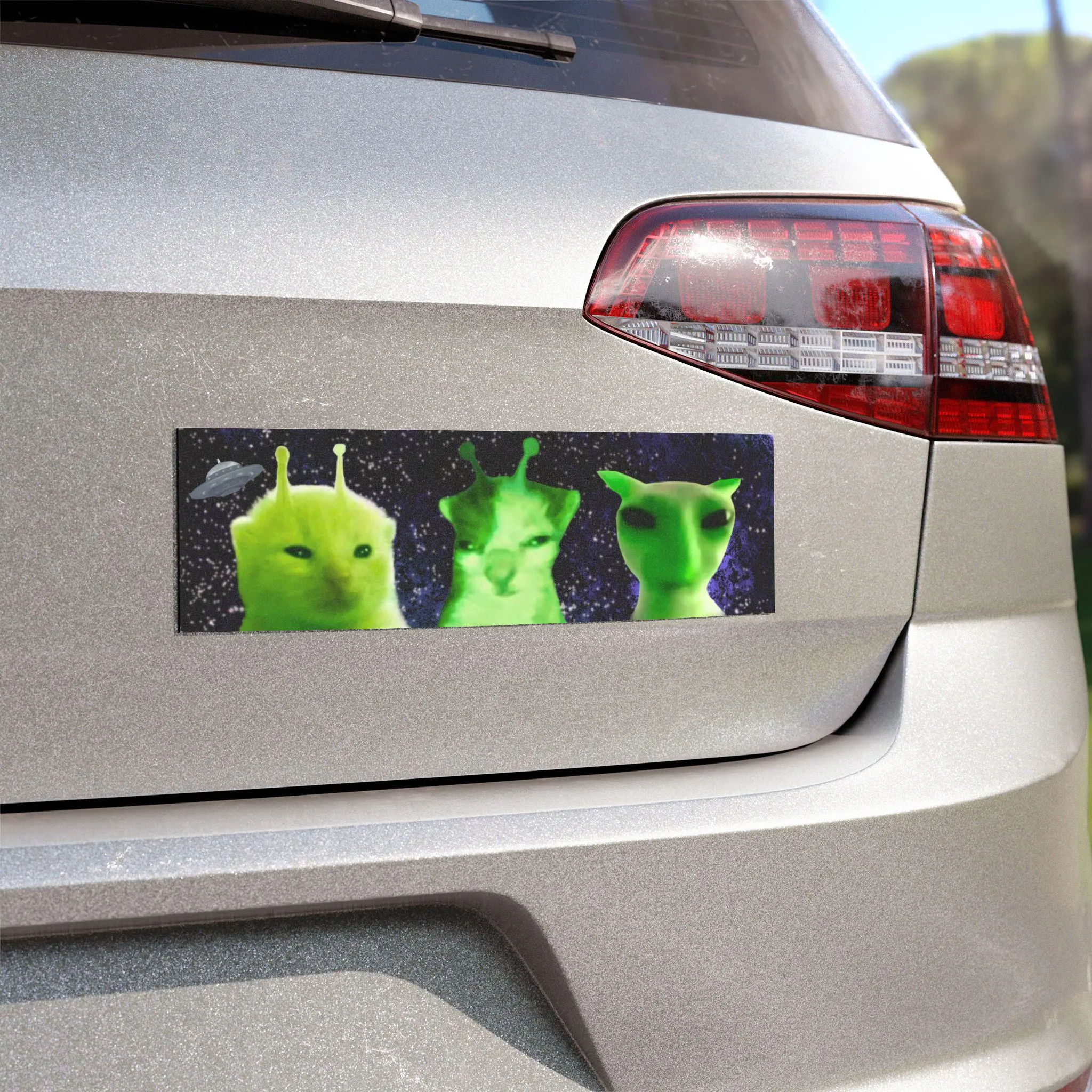 Green Alien Car Bumper Magnet, Funny Space Cat Meme, Gnarp, Green Glorp Cat Meme, Zib Zip, Green Cute Car Decal Decor, Vinyl Car Magnet, green alien cats, trendy genz gift