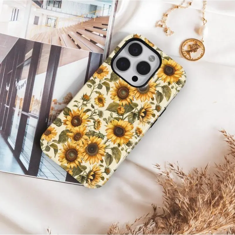Sunflower Yellow Floral Polycarbonate Cellphone Shell - Dual-Layer, Shock-Absorbent, Durable Protective Casing with Raised Bezels, Precise Cutouts for iPhone 11,12,13,14,15,16,17 Pro,Max,Air,Plus Standard Edition Mobile Phone Accessories