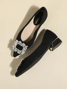 Elegant Pointed Toe Rhinestone Buckle Work Shoes, Comfortable High Heels for Women, Perfect for Office & Formal Events