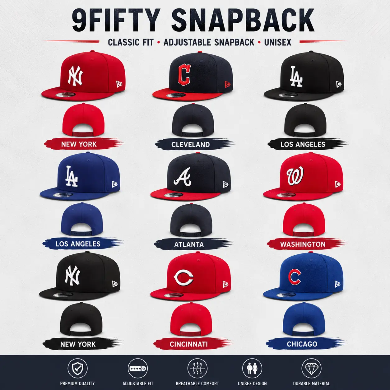 Unisex Flat Brim Snapback Baseball Cap - Embroidered Letter Logo, Adjustable Hat