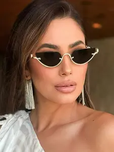 Women's Half-Rim Cat Eye Metal Fashion Glasses, Casual Outdoor Driving Travel Party Beach Accessories, Autumn Winter Business Gift, Trendy Styling Sunglasses