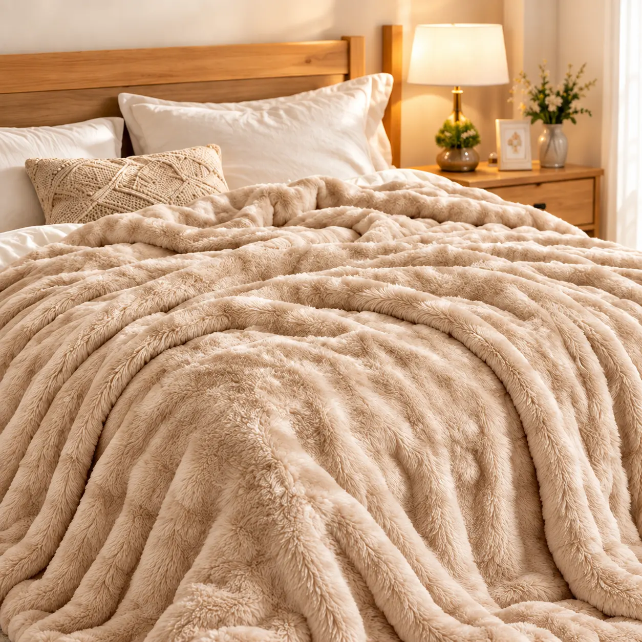 Bubble-Textured Plush Throw Blanket, 300 GSM Marshmallow Soft Faux Rabbit Fur Blanket, All-Season Fluffy Fuzzy Cover for Sofa and Bedroom, Aesthetic Room Decor, Machine Washable, Ideal Birthday Housewarming Gift