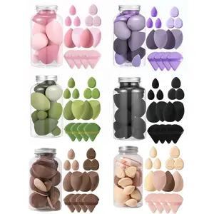 Makeup Sponge & Storage Jar Set, 14pcs/set Soft Makeup Sponge & Finger Powder Puff & Powder Jar, Professional Makeup Tools for Women, Beauty Sponges, Beauty Products