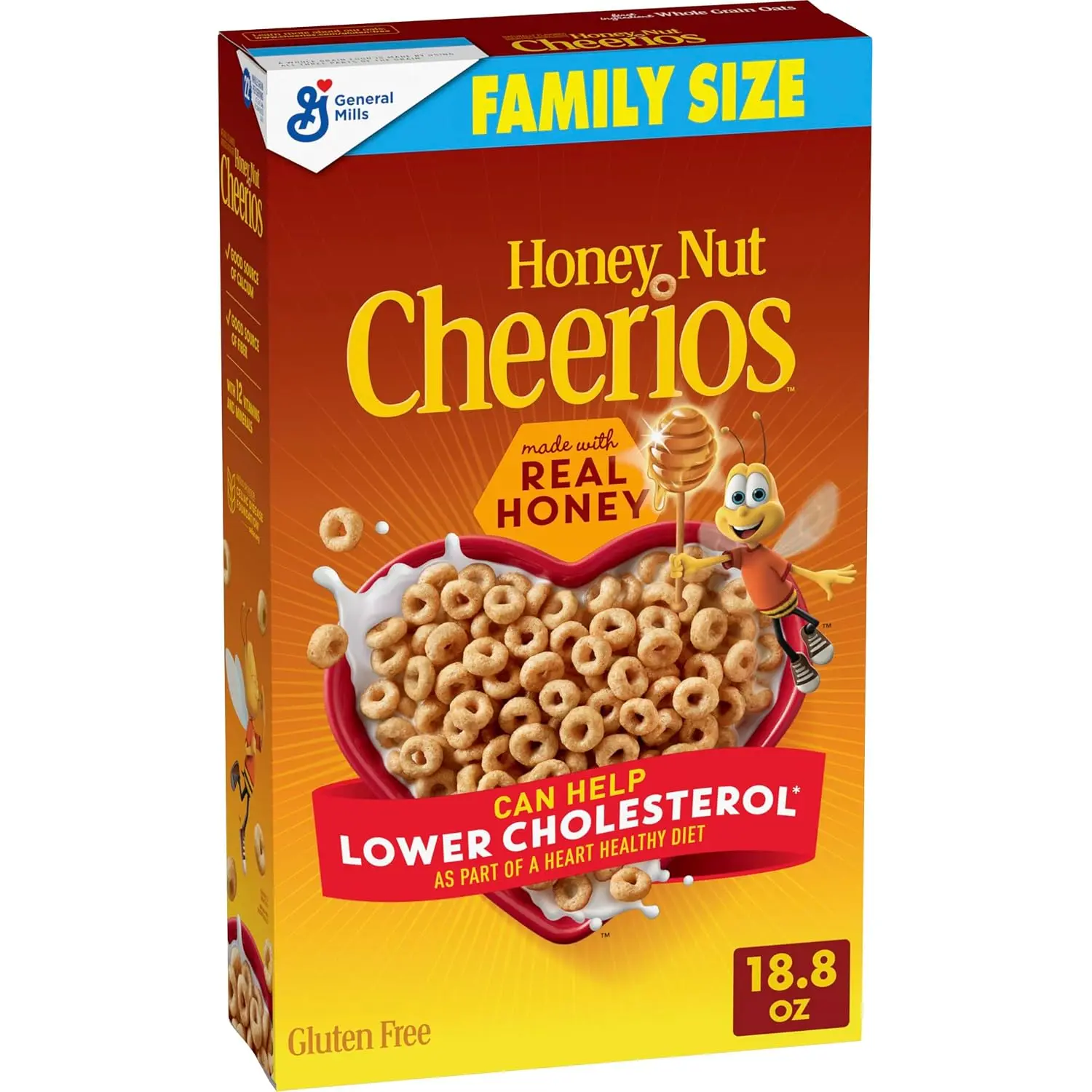 Honey Nut Breakfast Cereal, Heart Healthy, Gluten Free, 18.8 oz | Real Honey & Natural Almond Flavor, Can Help Lower Cholesterol, Excellent Source of Vitamin D, 22g Whole Grain per Serving