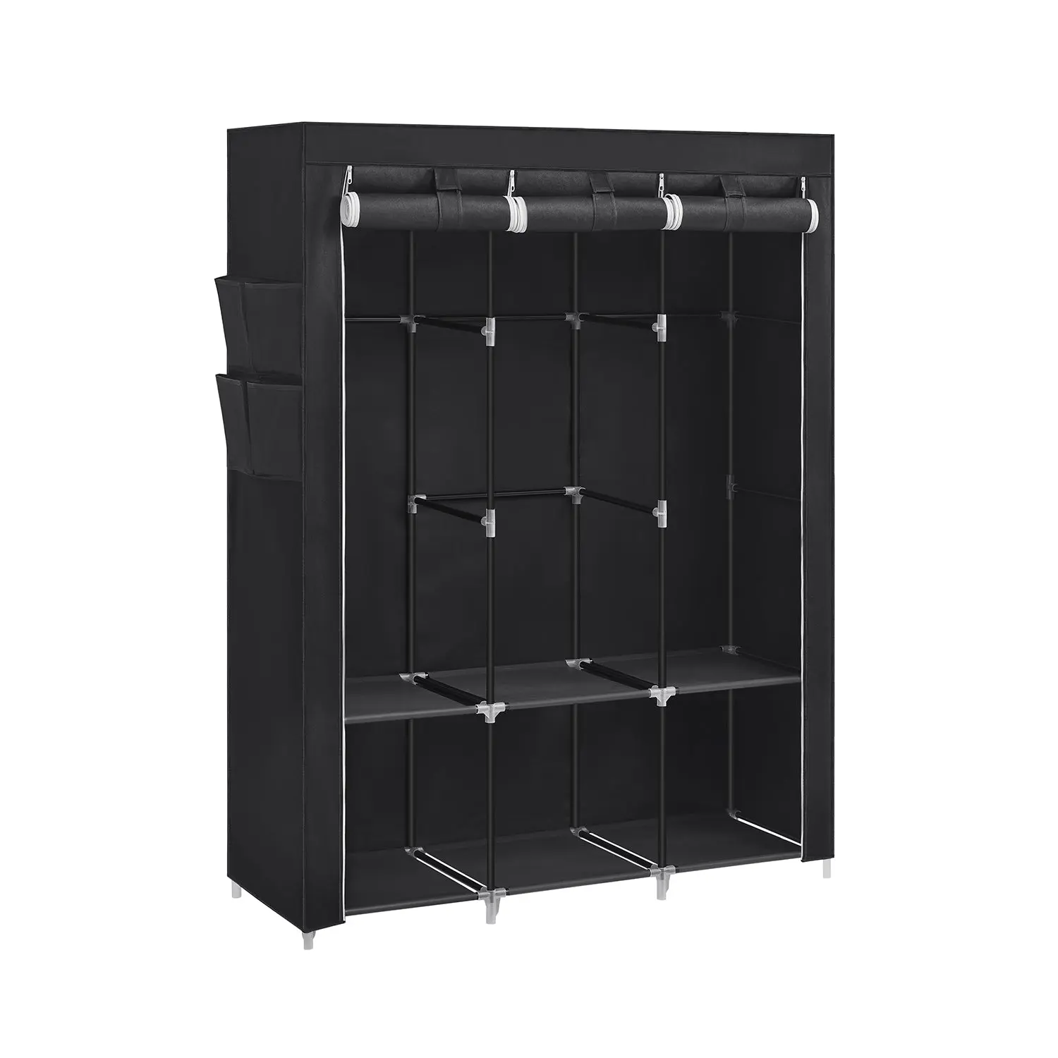SONGMICS Portable Closet, Wardrobe Closet Organizer with Cover, 3 Hanging Rods and Shelves, 4 Side Pockets, 51.2 x 17.7 x 65.7 Inches, Large Capacity for Bedroom, Living Room