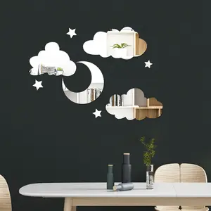 Cloud & Moon Pattern Cloud Shaped Design Acrylic Wall Sticker, Creative DIY Patchwork Wall Decal, Modern Wall Art for Home Living Room Bedroom Decor, Ornaments