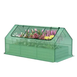 Aoodor 6ft. x 3ft. x 1ft. Raised Garden Metal Bed Mini Greenhouse Kit with 2 Roll-up Zipper Doors, for Vegetables Herbs and Flowers