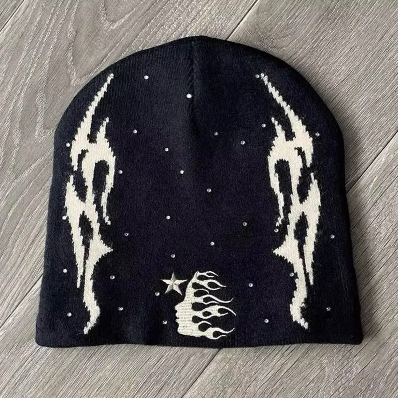 Hell Star unisex beanie Rhinestone Embroidered Letters Warm Unisex Casual Sports Baseball Cap