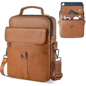 Laptop Leather Sleeve, Suitable for 10/11.6/13.6/14.1 Inch Sizes, Protective Portable Bag Shoulder Travel Bag with Handle Accessories Pocket, Tablet Sleeve Pouch