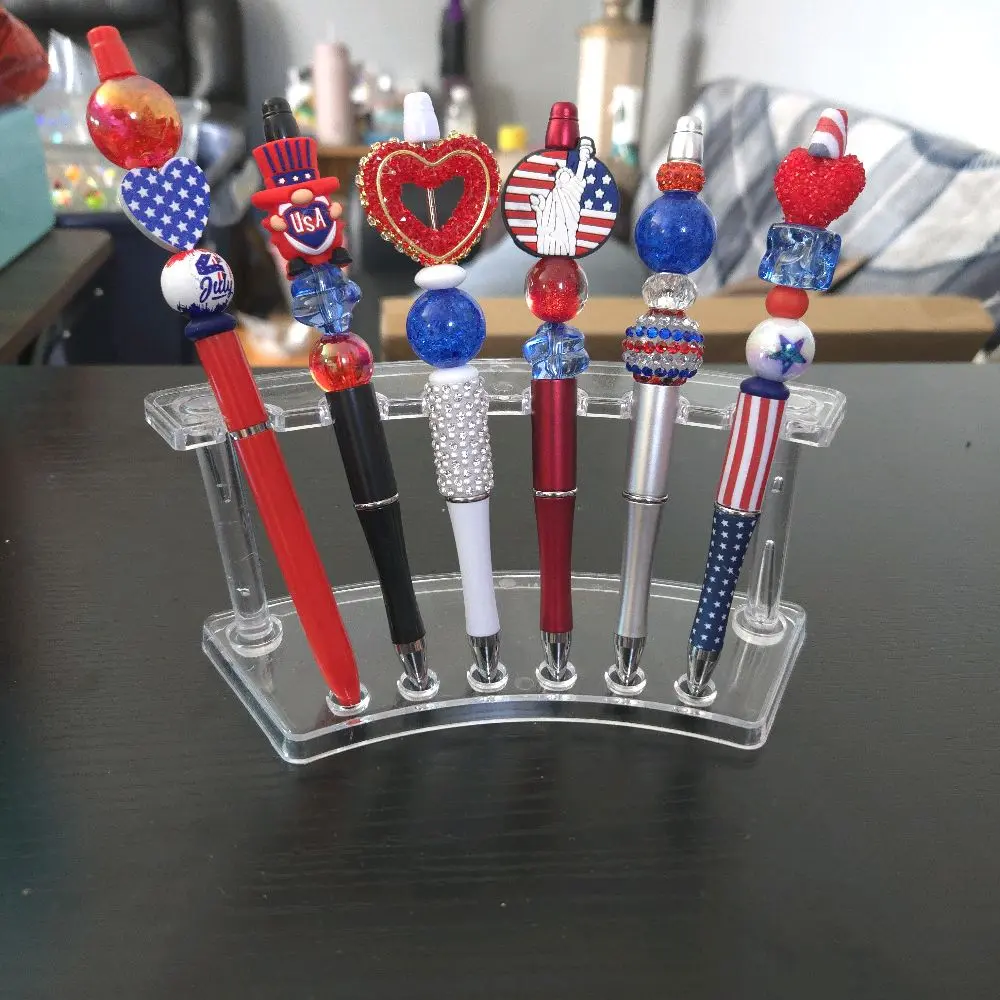 America The Beautiful Iridescent Beaded Writing Pens, Adorned with Red, White, and Blue Iridescent Beads for Office Stationery Use, Ballpoint Pen