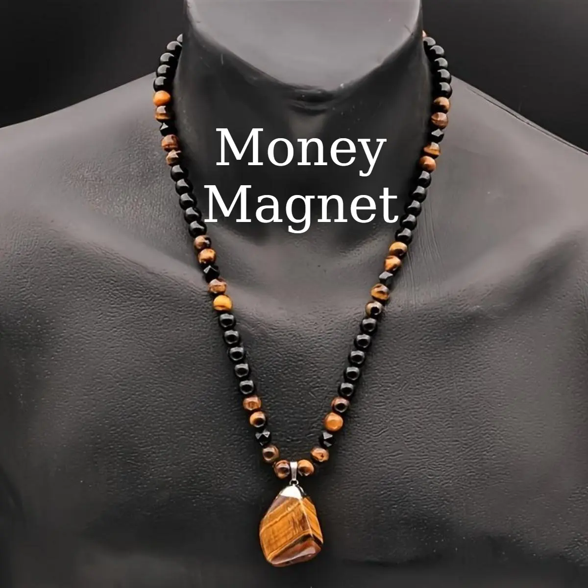 Unisex Retro Crystal Necklace with Natural Tiger Eye & Obsidian Stone Beads, Healing Pendant for Protection & Abundance, Crystal Necklaces, Beaded Necklace Inspo