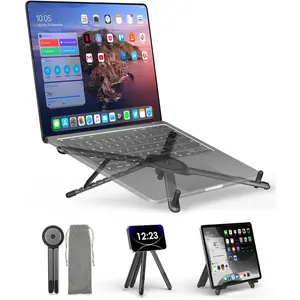 GEYUTHS Portable Laptop Stand is suitable for office desks and travel, a magnetic phone stand tripod, compatible with 10-16 inch laptops and 4-13 inch phones/tablets, compact and foldable aluminum alloy, 8-level height, Justice