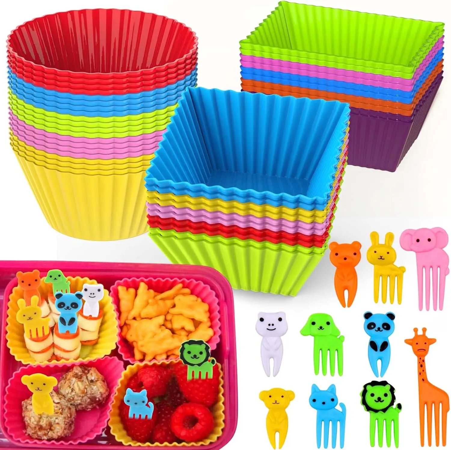 60 Pcs Silicone Lunch Box Dividers Reusable Lunch Bento Box Accessories for Kids, Supplies Accessories, Back to School Lunch Essentials,Silicone Cupcake Liners