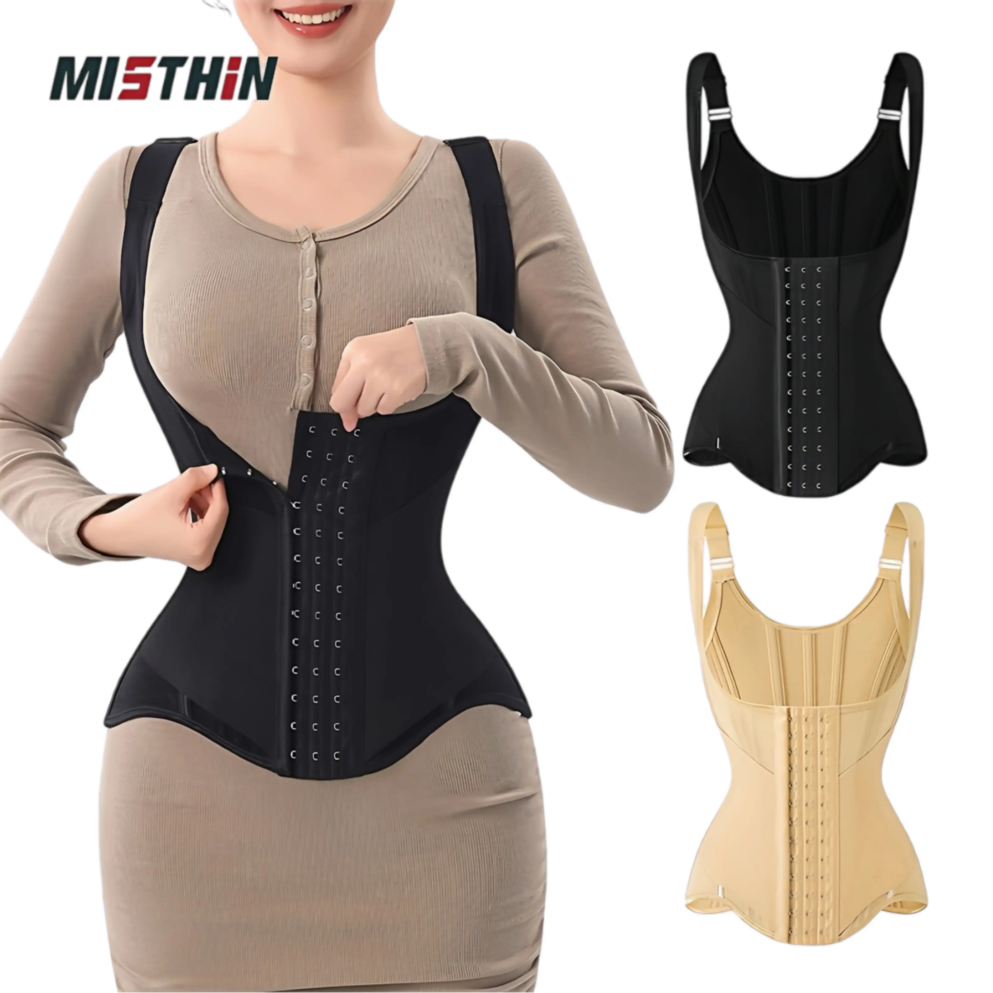 MISTHIN Women's Waist Trainer Vest - Adjustable Shoulder Straps, Tummy Control, Hourglass Shapewear, Compression Women's Clothes for Workouts, Glam Dresses