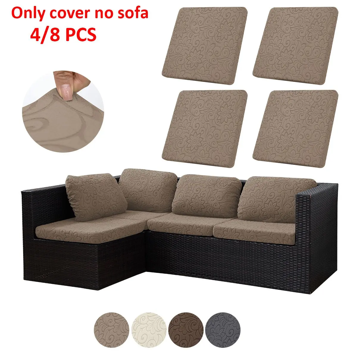 4pcs/8pcs Floral Embroidered Design Outdoor Sofa Cushion Covers, High Elastic Comfy Anti-Slip, Pet-Proof, All-Season Use, Home, Outdoor Cushion Covers For Patio Furniture