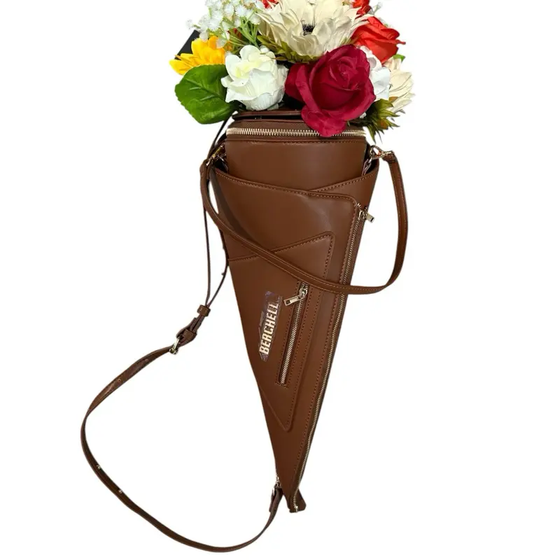 1-of-1 Afrooklyn Berchell Designer Bouquet Bag – Detachable & Interchangeable rose and sunflower Floral Arrangement Gift with Black Vegan Leather and Artificial Flowers, Crossbody Bag with Snap-on Flowerbed and Multiple Pockets
