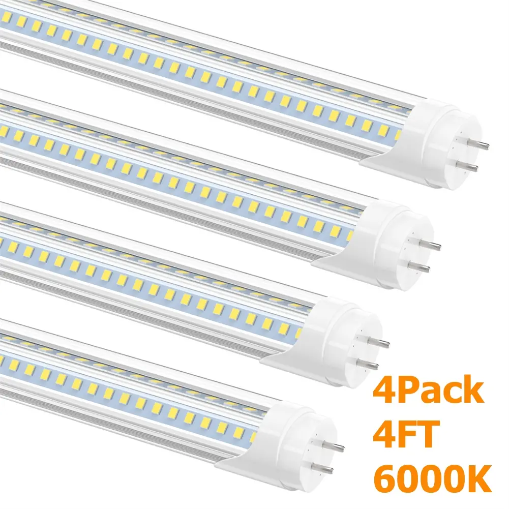 4-25 Pack 4FT V-Shape T8 G13 Bi-Pin LED Tubes, 28W 6000K Cool Bright White Clear Cover Lights, Ballast-Removal Fluorescent Replacement for Shops, Warehouse, Parking Lot, ETL Listed Workshop Lighting