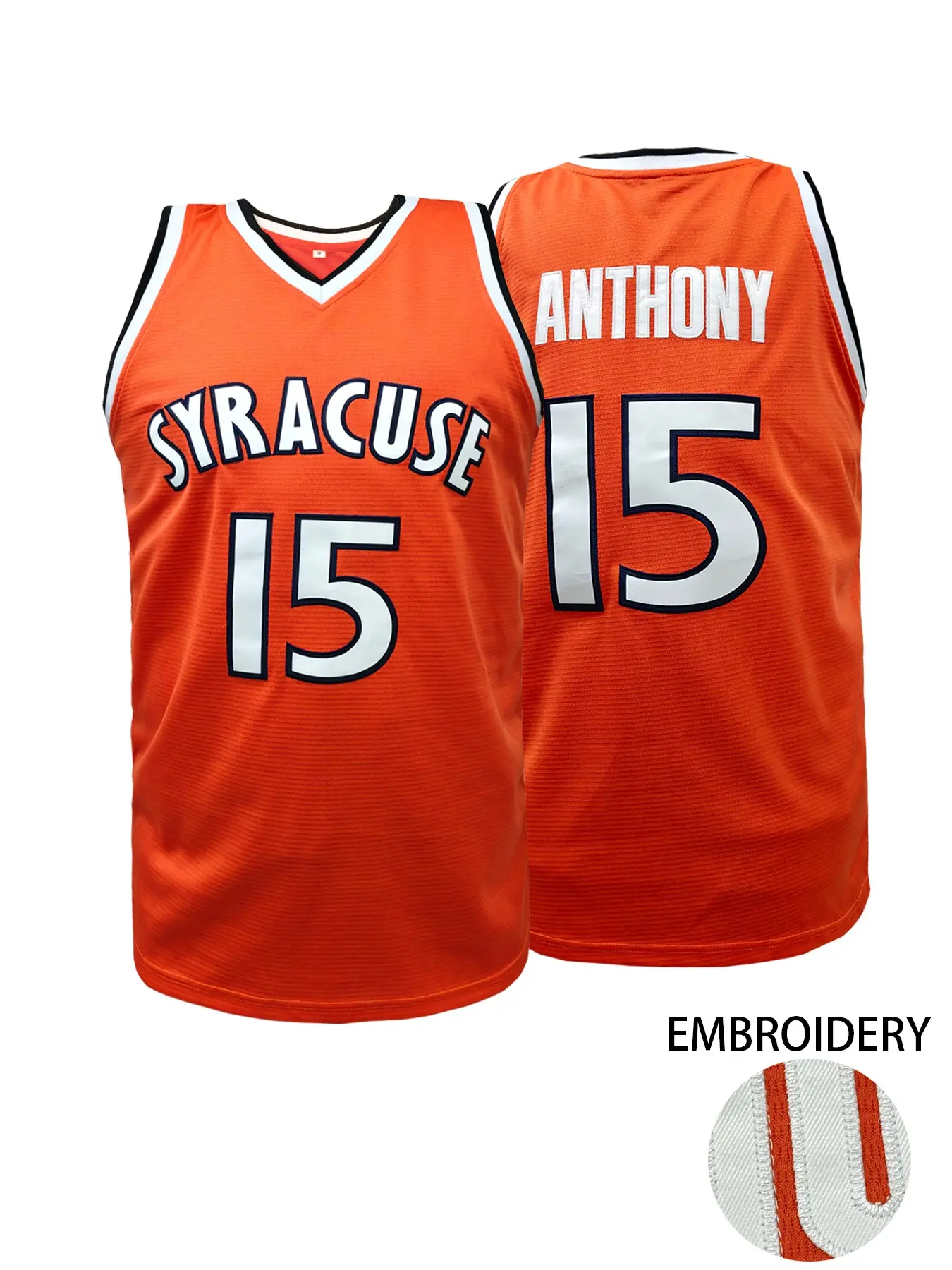 Men's Syracuse #15 Stitched Basketball Jersey, Embroidered Jerseys, Crew Neck Embroidered Pullover Design, Breathable Athletic Top, Tank Top, Moisture-Wicking Material, Loose Casual Fit for Sports & Daily Outfit, Unisex