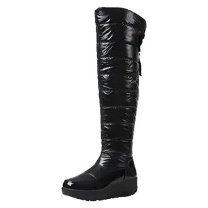 Women's Winter Thigh High Boots Thick Sole Warm Velvet Lined Over The Knee Boots for Comfortable and Stylish Wear Rubber Material