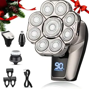 6-in-1 Electric Head Shaver, Waterproof Wet/Dry Grooming Shaver & Accessories, Cordless Rechargeable Bald Head Razor for Home & Travel, Multifunctional Epilator