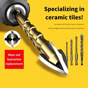 3/6/10-piece carbide drill bit set, impact-resistant four-flute drill bits, universal hex shank, suitable for dry drilling of ceramics, porcelain, glass, marble, concrete, stainless steel, and stone; specialized cross-shaped four-flute drill bits