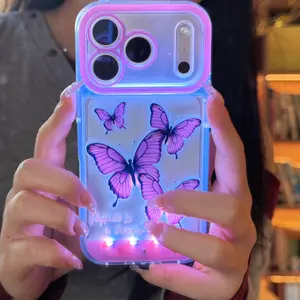 Vibrant LED Purple Butterfly Phone Case, Smartphone, Compatible with iPhone 11/12/13/14/15/16/17 Pro/Pro Max/Plus, Dreamy Purple Butterfly Style, Fashionable Protective Cover, Casing, Unique Design for Daily Use, Protective Shell, Accessories