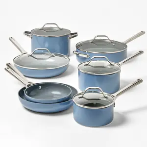 12pc Nonstick Ceramic Coated Aluminum Cookware Set Blue - Figmint