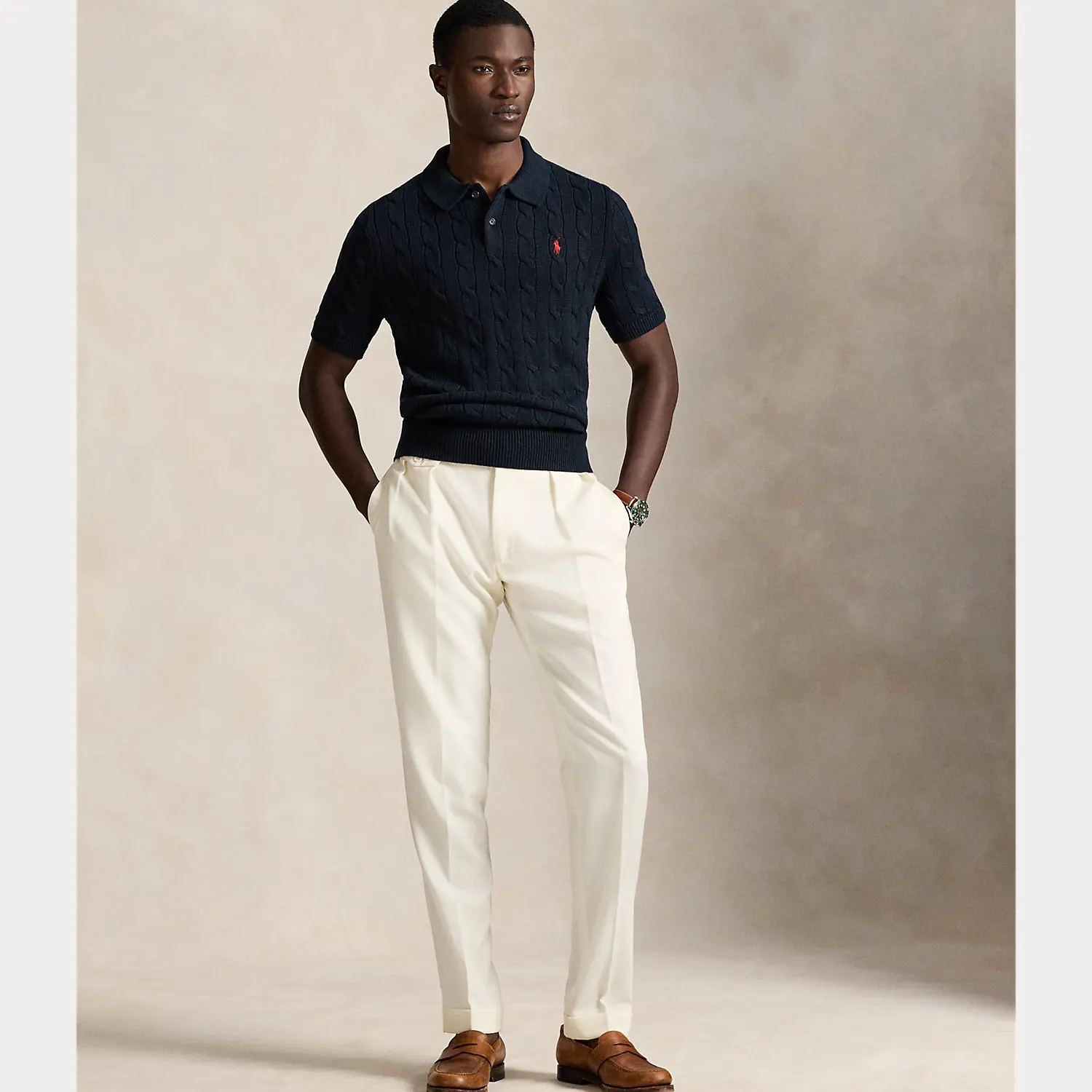 Polo Ralph Lauren - Cable-Knit Cotton Polo-Collar Sweater Polo Ralph Lauren - Cable-Knit Cotton Polo-Collar Sweater