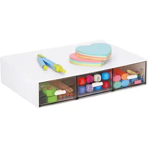 Stackable Desk Organizer, Plastic Storage Drawer for Office School Home Makeup, Pen Pencils Markers Stationery Supplies Organizers (White -3 Draws)