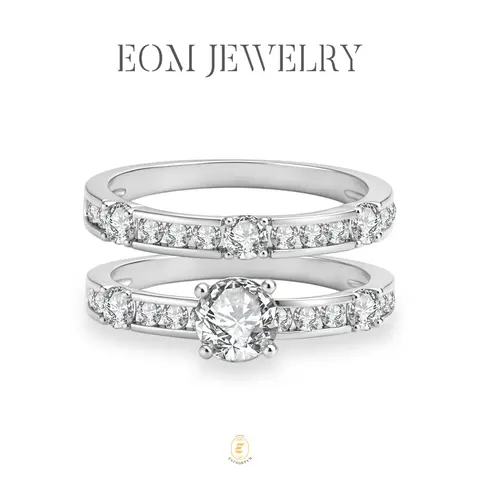 Moissanite Timeless Promise Bridal Ring Set Silver-Plated Wedding Engagement Anniversary Valentine's Day Birthday Gift Daily Wear Jewelry