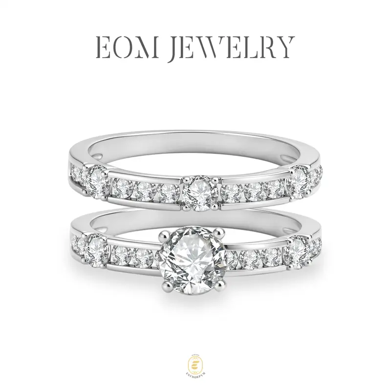 Moissanite Timeless Promise Bridal Ring Set Silver-Plated Wedding Engagement Anniversary Valentine's Day Birthday Gift Daily Wear Jewelry