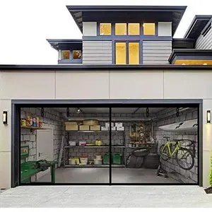 Fiberglass Screen Door - 16x7ft (2 car) Hands Free Mesh Screen Door,DIY Retractable Door Screen with 6 Roll Up Starps (Fit 16 Ft W * 7 Ft H-A)