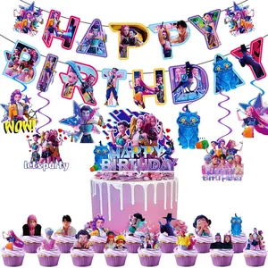 23 Pcs Anime Decorations, Cute Cartoon Happy Birthday Decorations, Includes 1 Birthday Banner, 6 Suspension, 1 Cake Topper, and 15 Dessert Toppers.