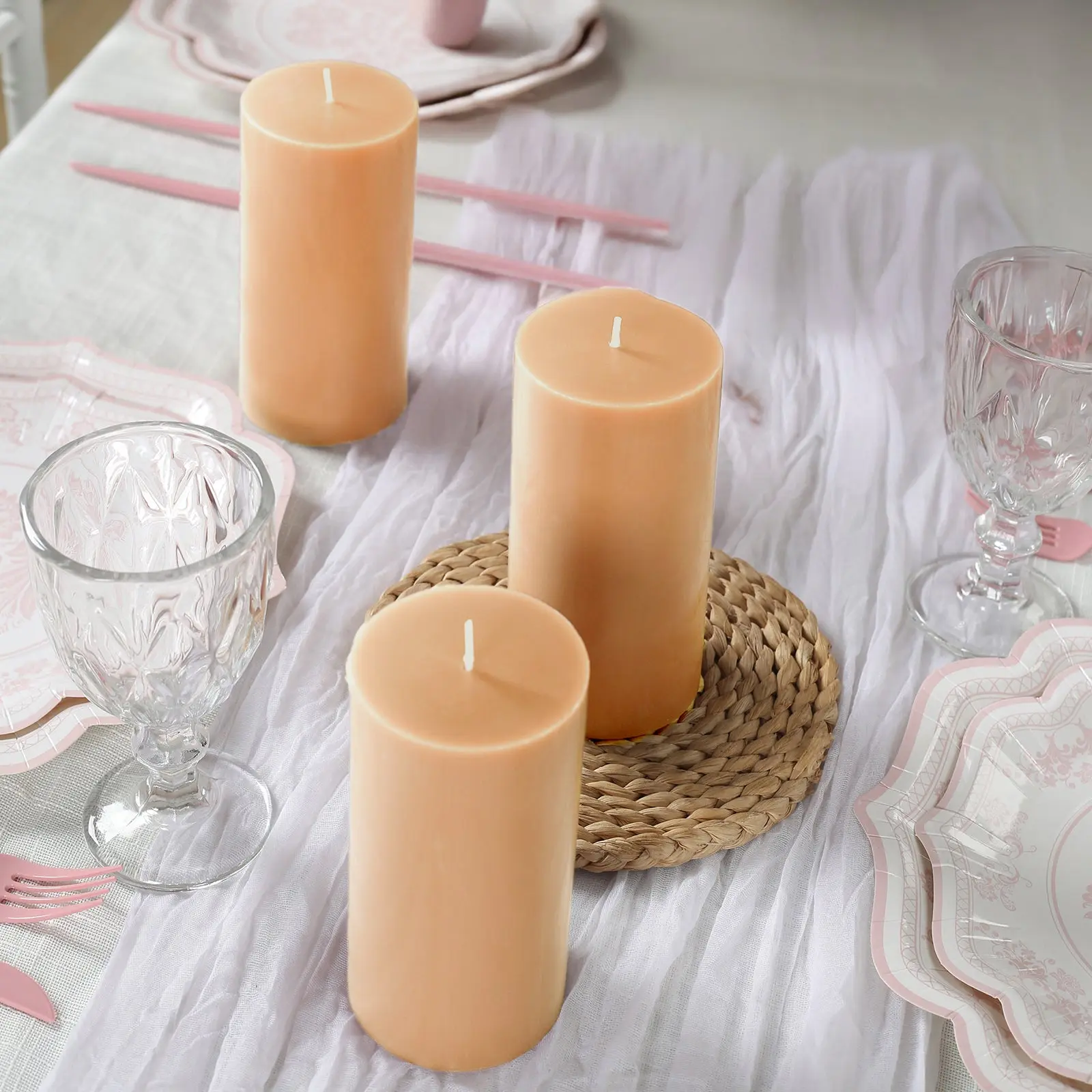 Beige Paraffin Wax Scentless Dripless Pillar Candles (6-Pack, 3"x6") - Smokeless Cotton Wick, 60-Hour Long-Lasting Clean Burn, Household Candle for Decoration, Room Decor, Churches, Home Supplies Gift, Smokeless Wick