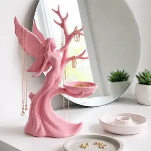 Fairy Tree Jewelry Organizer, Necklace Holder Stand, Ring Tray, Pink Jewelry Display, Fairy Decor Gift for Women, Vanity Jewelry Stand